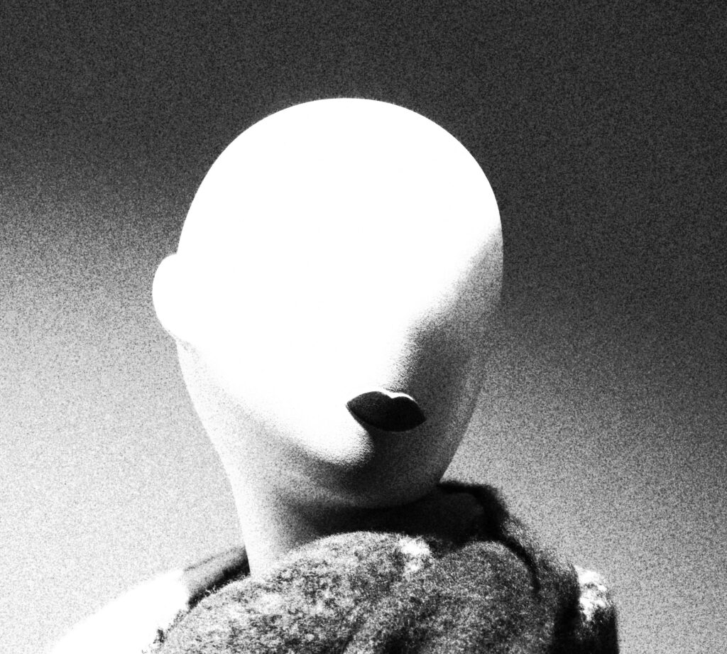 Stylized mannequin with no facial features, creating a mysterious and abstract art piece.